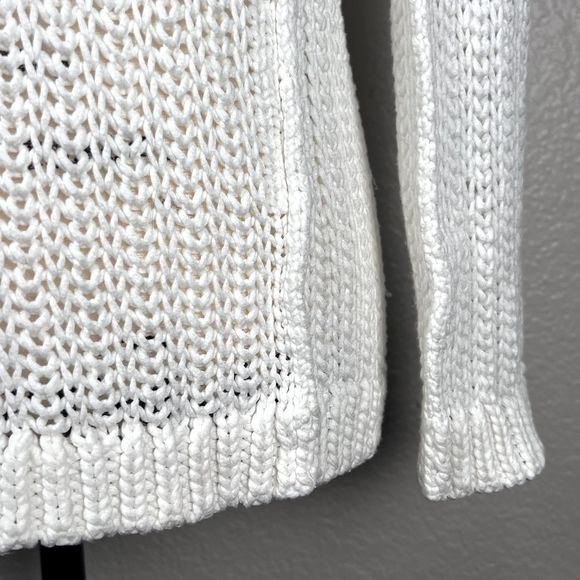Ann Taylor Loft Sz S Long-Sleeve Open Knit Sweater White 100% Cotton V-Neck - Picture 4 of 10